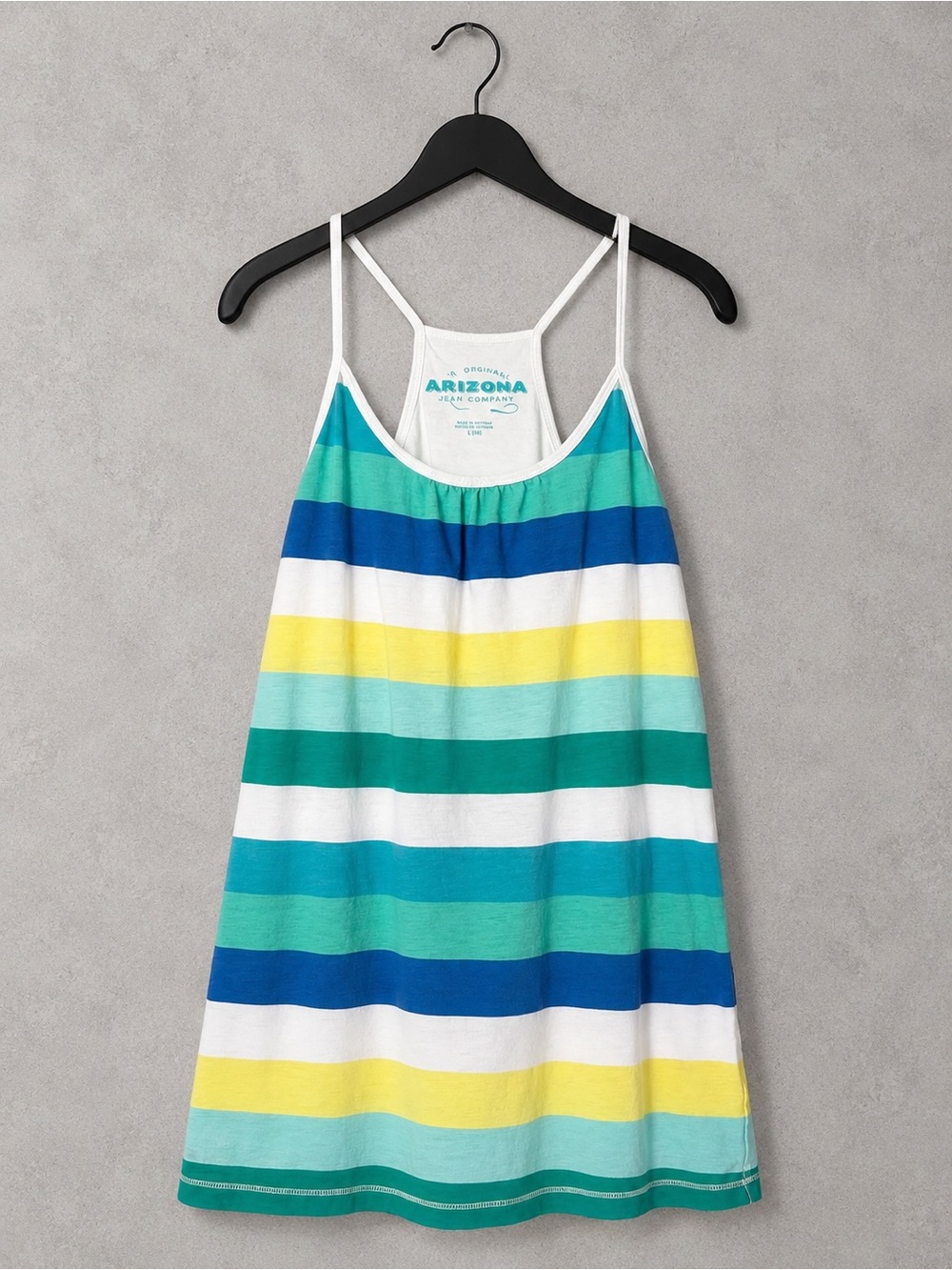 Arizona Jean Company Striped Racerback Tank Top Built In Shelf Bra Blue Large